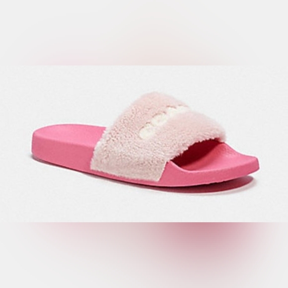 Coach Pink and Cream Fuzzy Slides - Picture 3 of 3